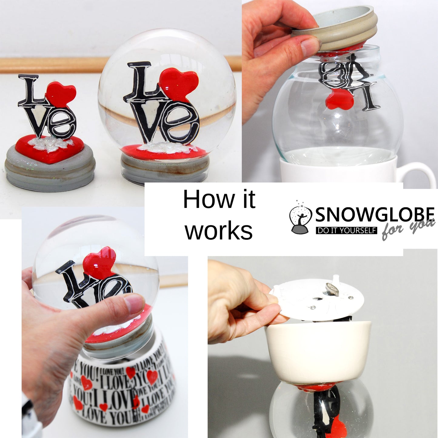 100mm Bastelset Polyresin Sockel weiß rund kubisch mit DIY-Schneekugel - 1x Schnee