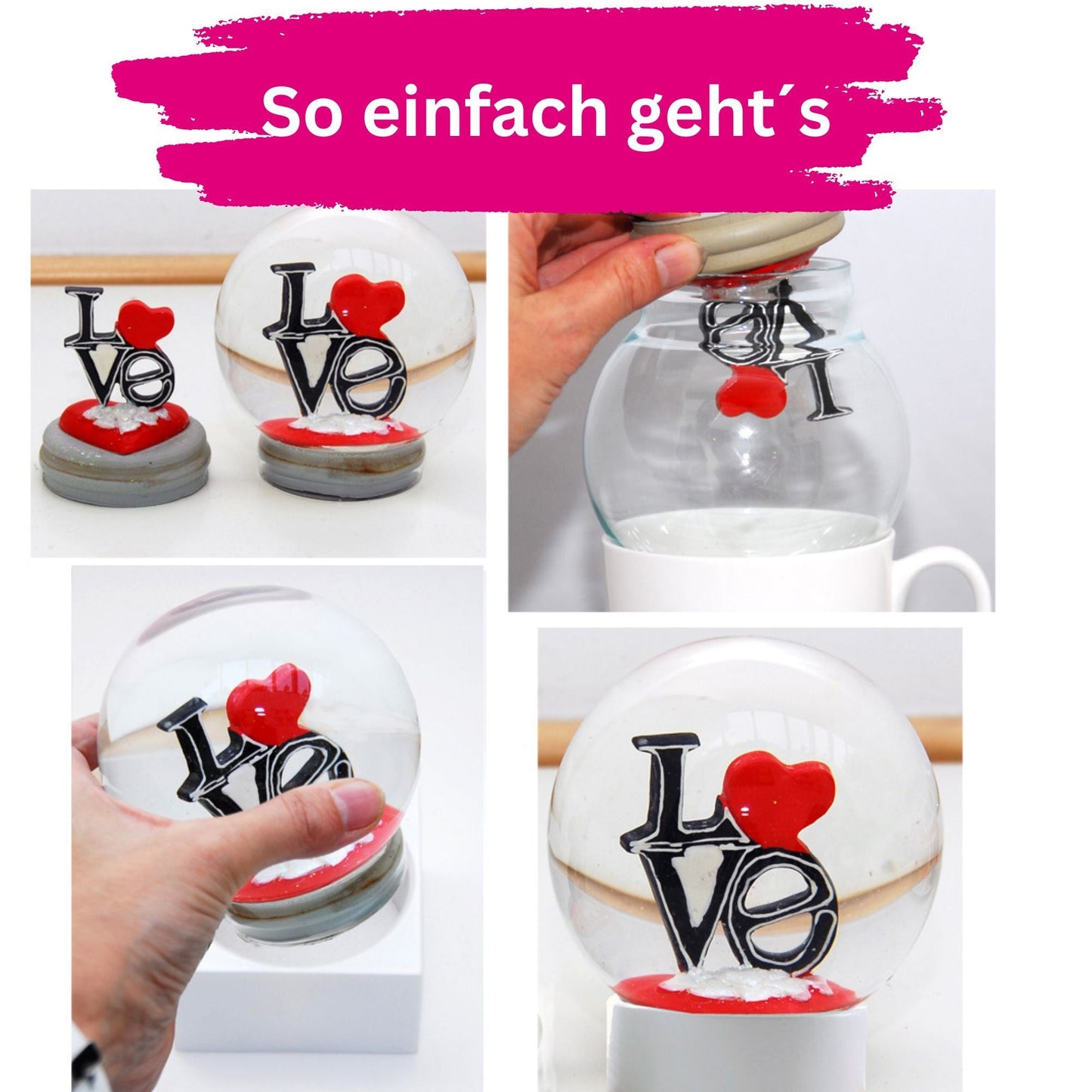 DIY - Komplett - Bastelset für Glas - Schneekugel 100x140mm mit Schnee, Glitzer, Wasserklar & Kleber - Schneekugelhaus