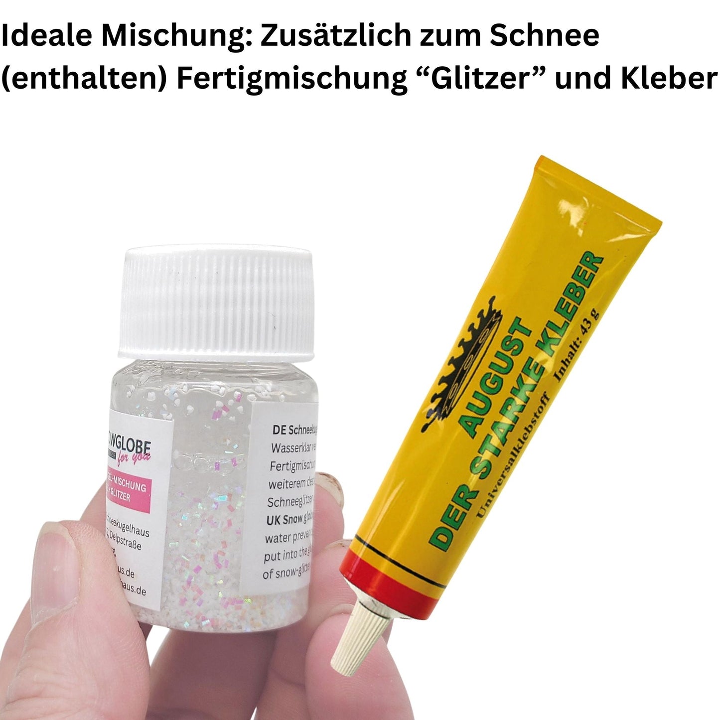 DIY - Komplett - Bastelset für Glas - Schneekugel 100x140mm mit Schnee, Glitzer, Wasserklar & Kleber - Schneekugelhaus